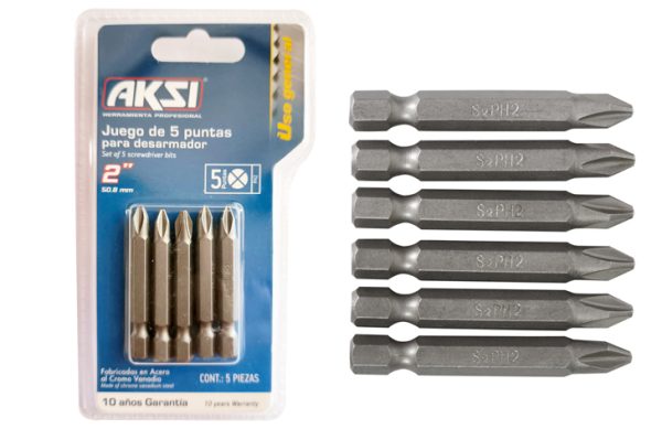 2F- JUEGO PUNTAS 5PZ 2″ ACERO PHILIPS AKSI
