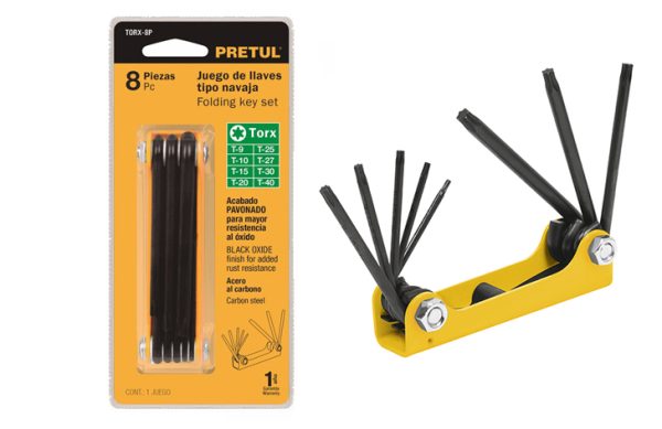 2F- JUEGO LLAVES TORX NAVAJA T9/10/15/20/25/27/30/40 PRETUL