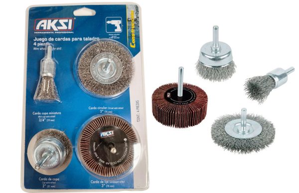 2F- JUEGO CEPILLOS ALAMBRE TALADRO 4PZ AKSI