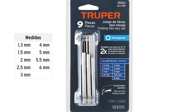 2F- JUEGO DE LLAVES ALLEN 9PZ 1.3,1.5,2,2.5,3,4,5,5.5,6mm