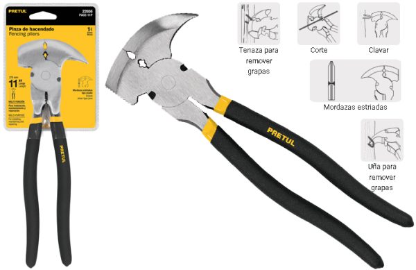 2F- ALICATE PINZA HACENDADO 11” PUÑO DE GOMA PRETUL