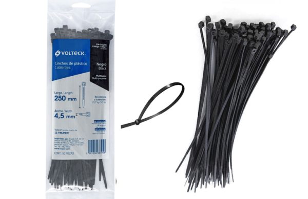 2F- GAZA PLÁSTICA NEGRA 25CM (10”x4,5) 50 PZ VOLTECK