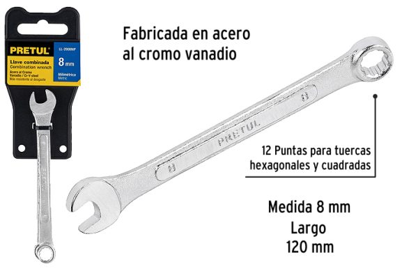 2F- LLAVE COROFIJA 8MM X120MM COMBINADA ACERO PRETUL