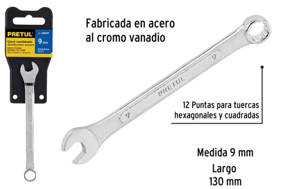 2F- LLAVE COROFIJA 9MM X130MM COMBINADA ACERO PRETUL