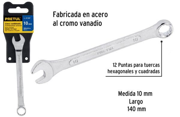 2F- LLAVE COROFIJA 10MM X140MM COMBINADA ACERO PRETUL