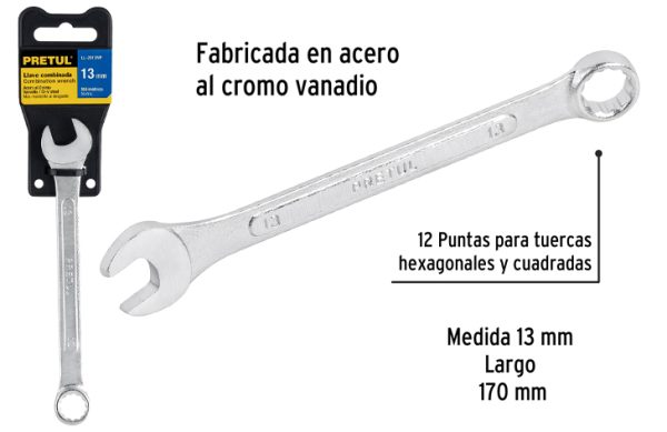 2F- LLAVE COROFIJA 13MM X170MM COMBINADA ACERO PRETUL