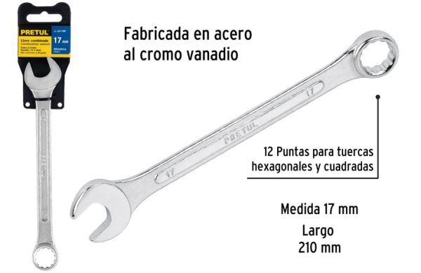 2F- LLAVE COROFIJA 17MM X 210MM COMBINADA ACERO PRETUL